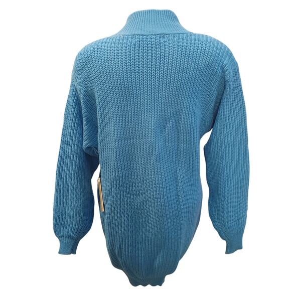 Joan Harper Women's M Acrylic Wool Blue Mock Neck Button Up Long Sleeve Sweater - Picture 2 of 4